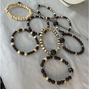 Set of 8 wooden bead stretch bracelets